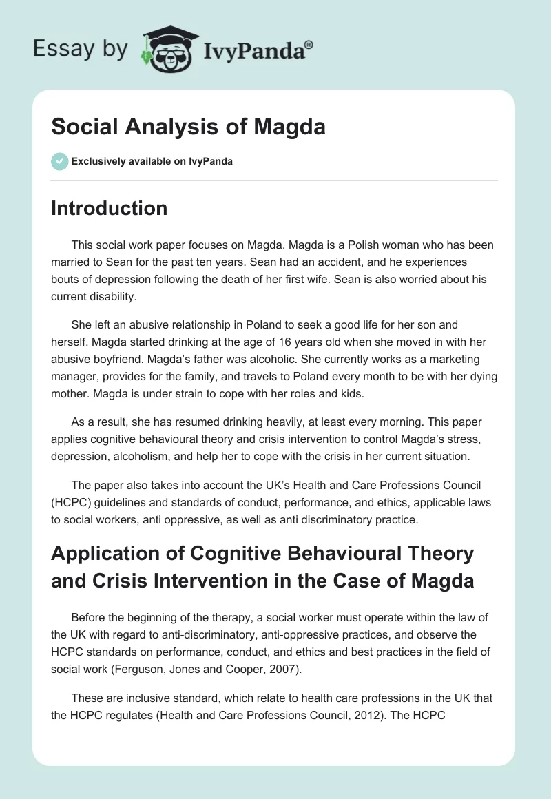 Social Analysis of Magda. Page 1