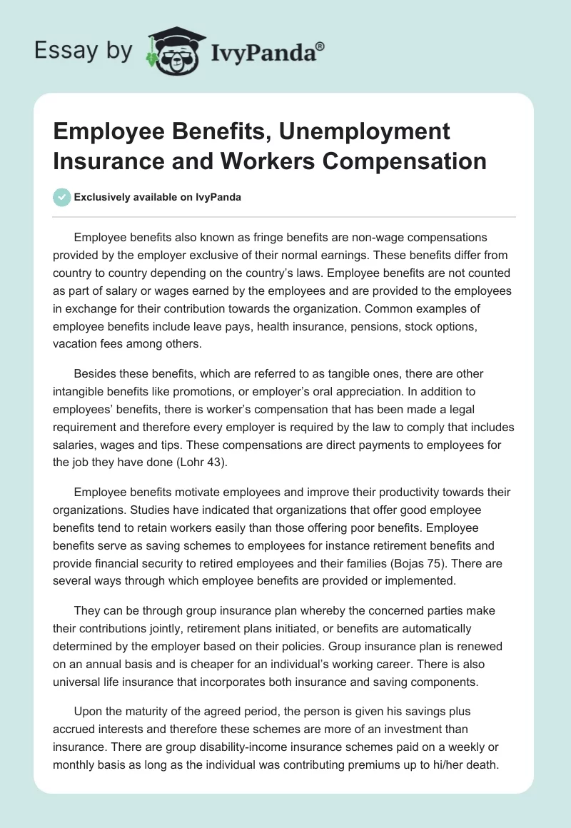 Employee Benefits, Unemployment Insurance and Workers Compensation. Page 1