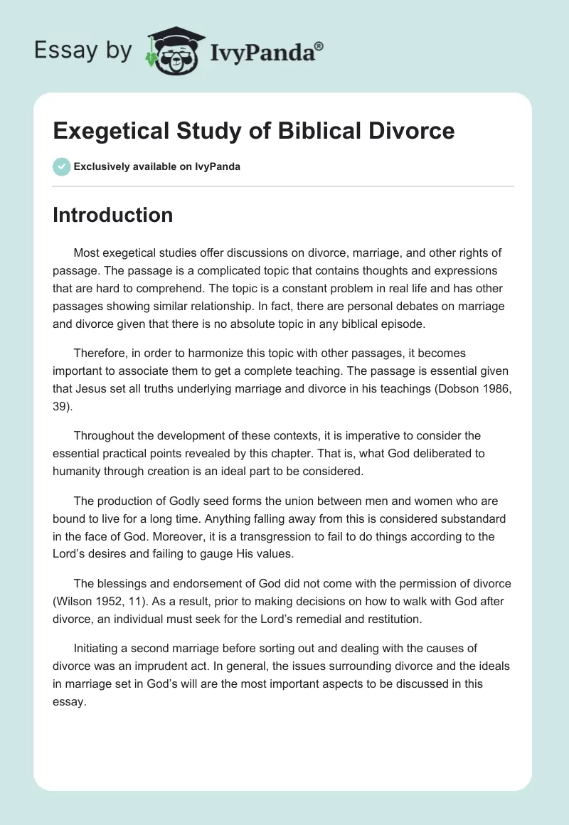 Exegetical Study of Biblical Divorce. Page 1