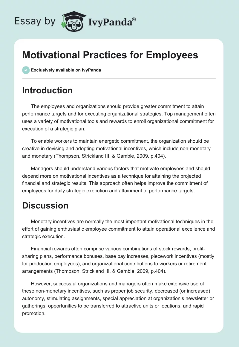 Motivational Practices for Employees. Page 1