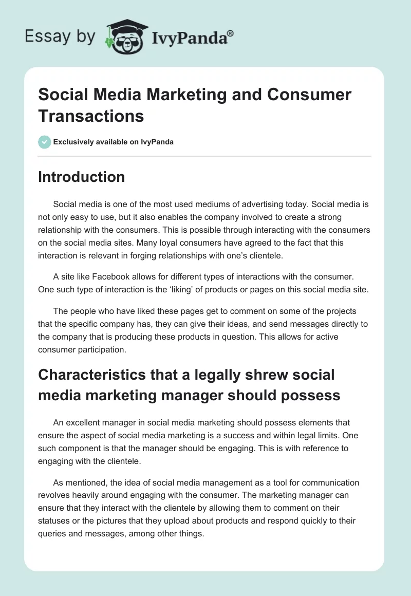 Social Media Marketing and Consumer Transactions. Page 1