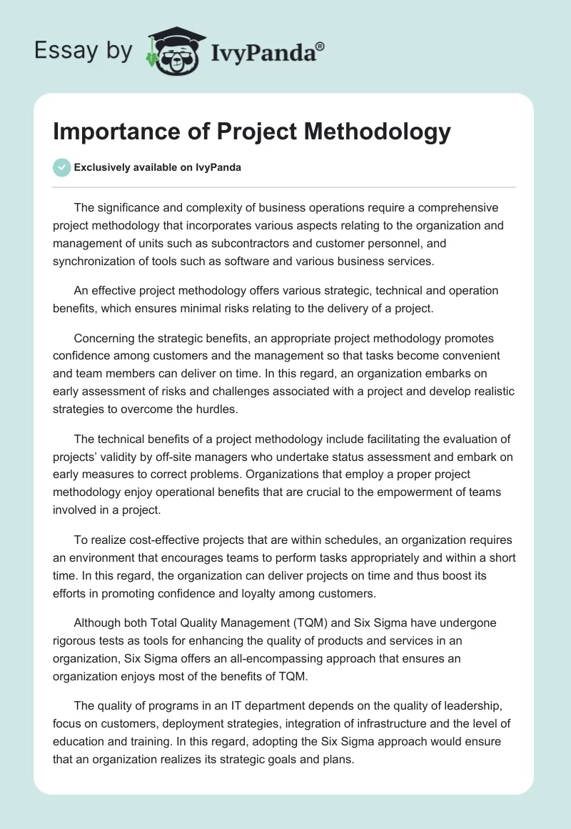 Importance of Project Methodology. Page 1