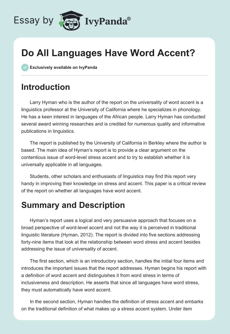 Do All Languages Have Word Accent?. Page 1