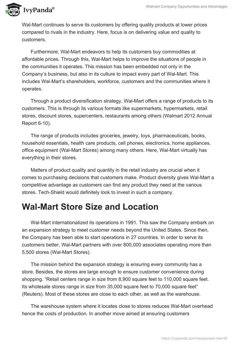 Walmart Company Opportunities and Advantages. Page 4