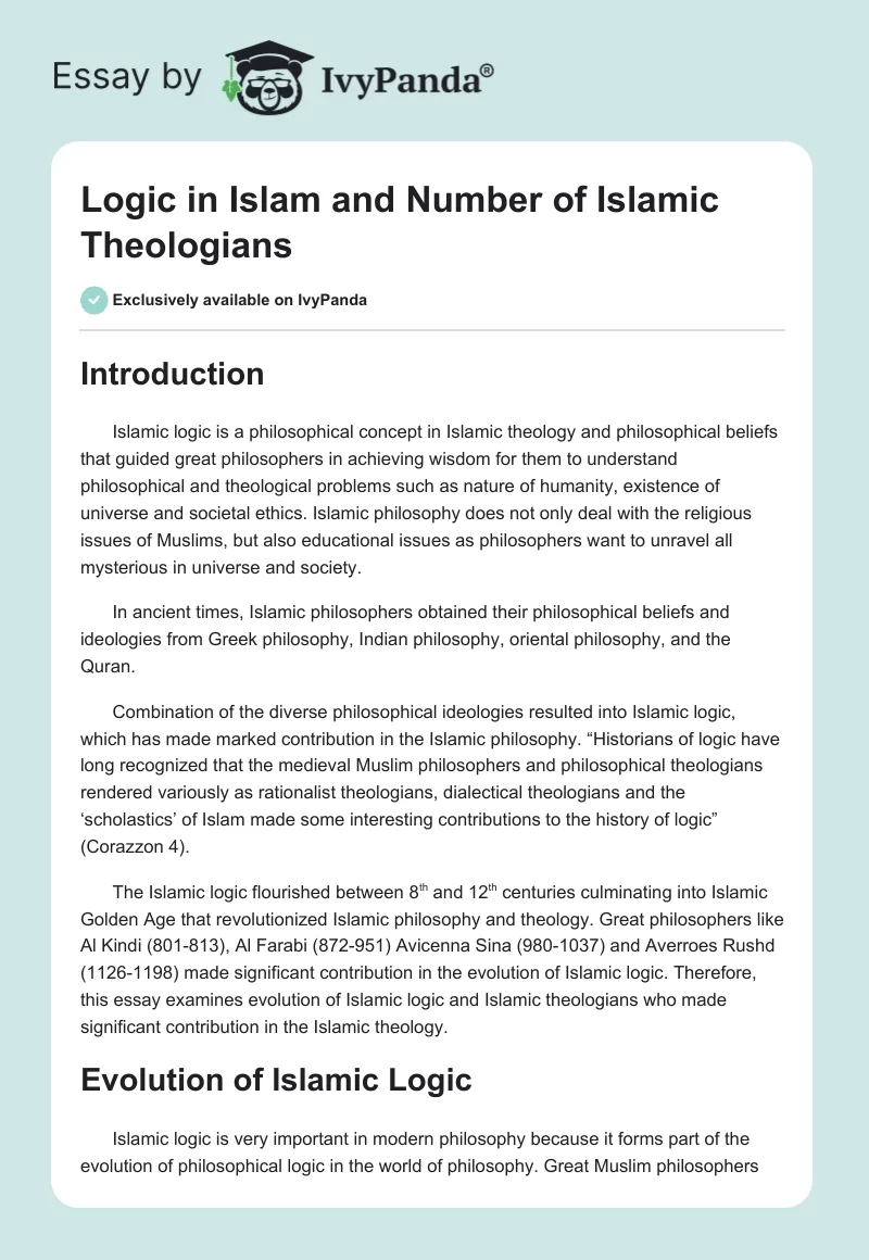Logic in Islam and Number of Islamic Theologians. Page 1