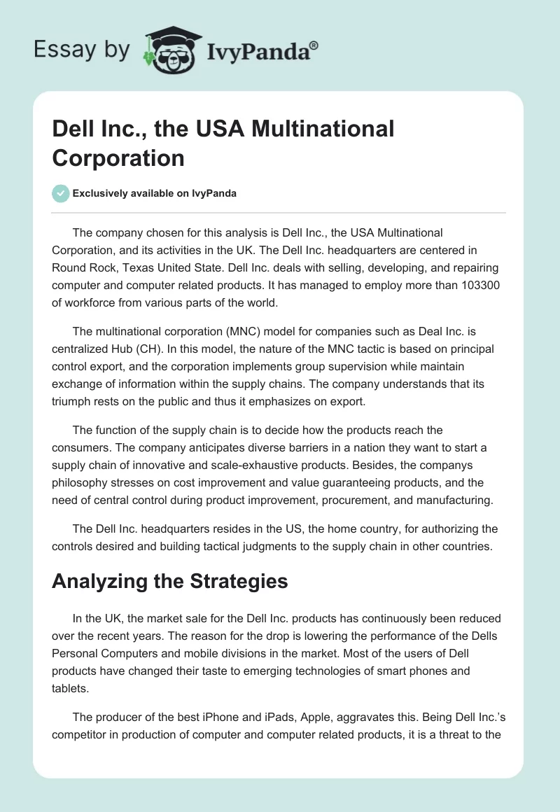 Dell Inc., the USA Multinational Corporation. Page 1