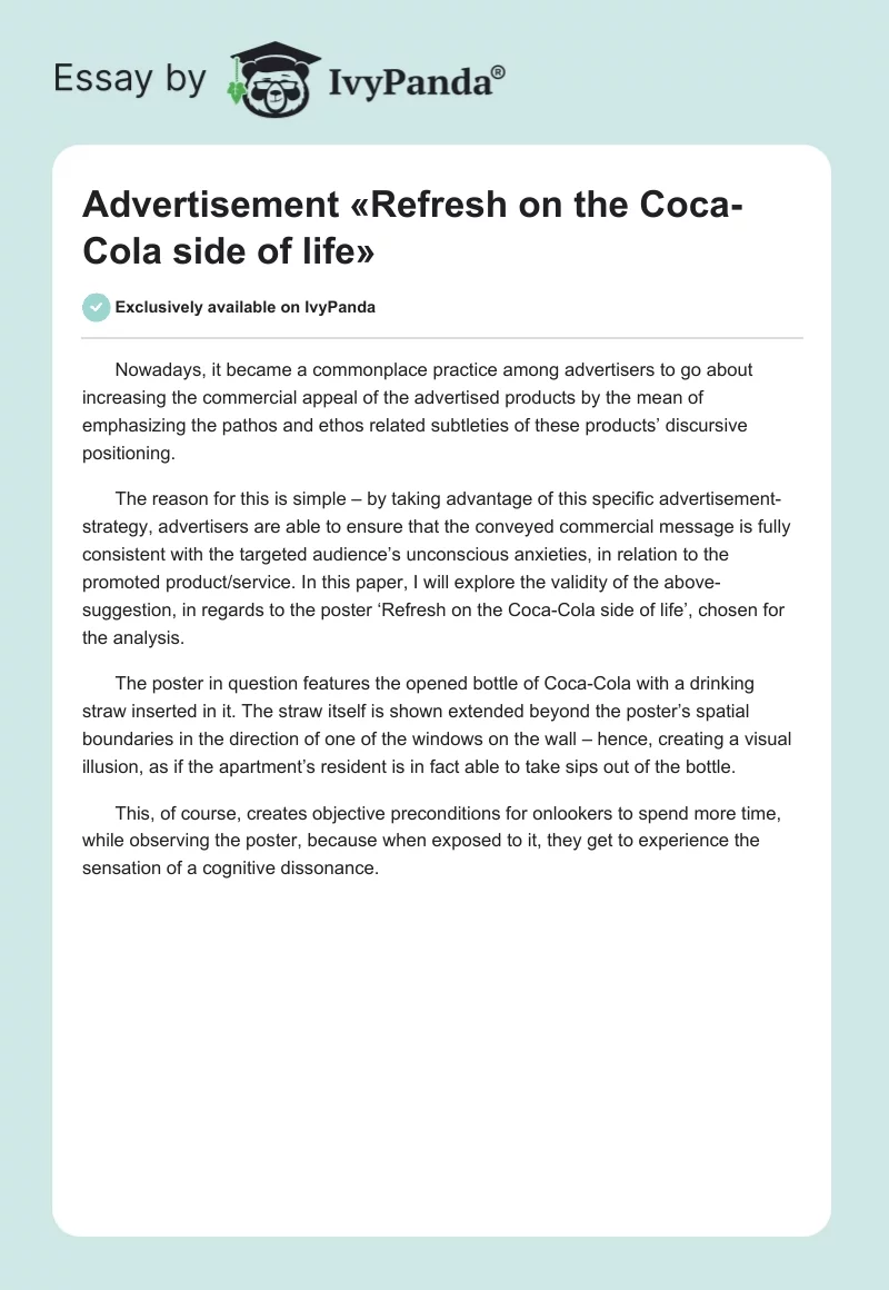 Advertisement «Refresh on the Coca-Cola Side of Life». Page 1