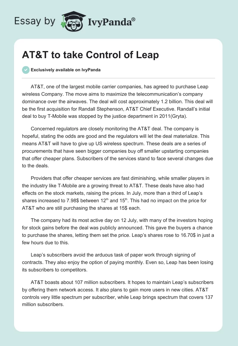 AT&T to Take Control of Leap. Page 1