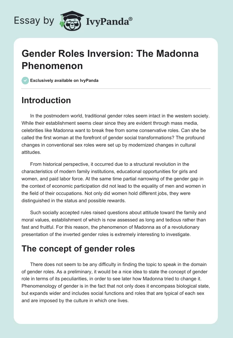Gender Roles Inversion: The Madonna Phenomenon. Page 1