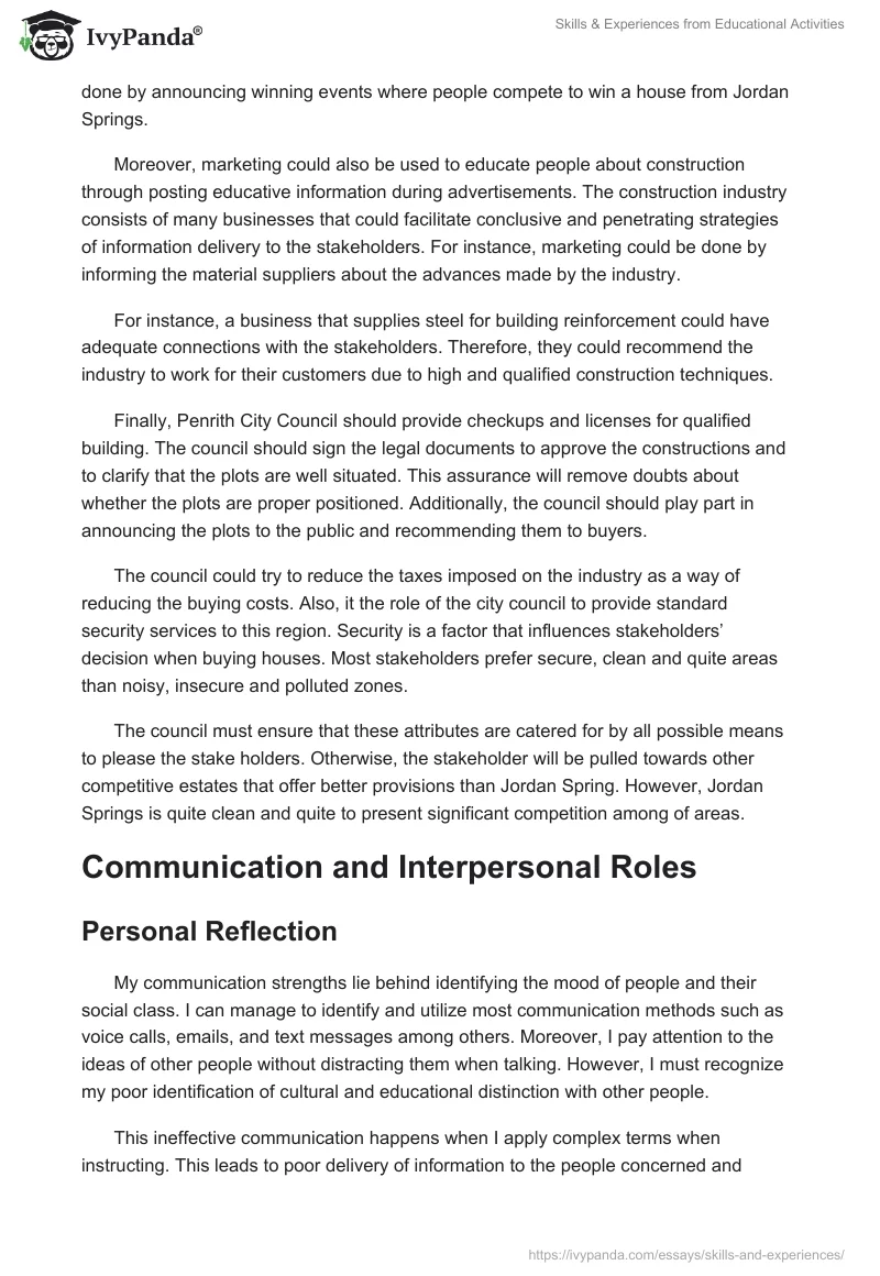 Skills & Experiences from Educational Activities. Page 5
