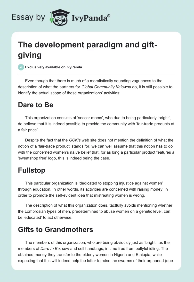 The development paradigm and gift-giving. Page 1