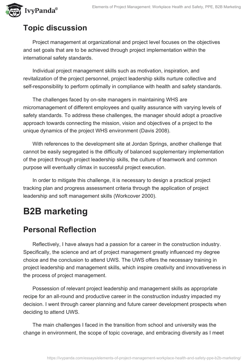 Elements of Project Management: Workplace Health and Safety, PPE, B2B Marketing. Page 2