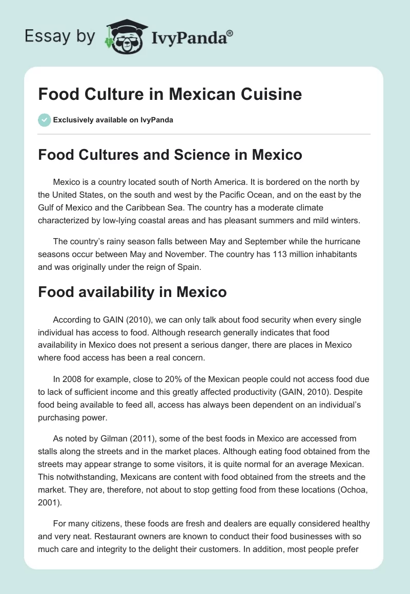 Food Culture in Mexican Cuisine. Page 1