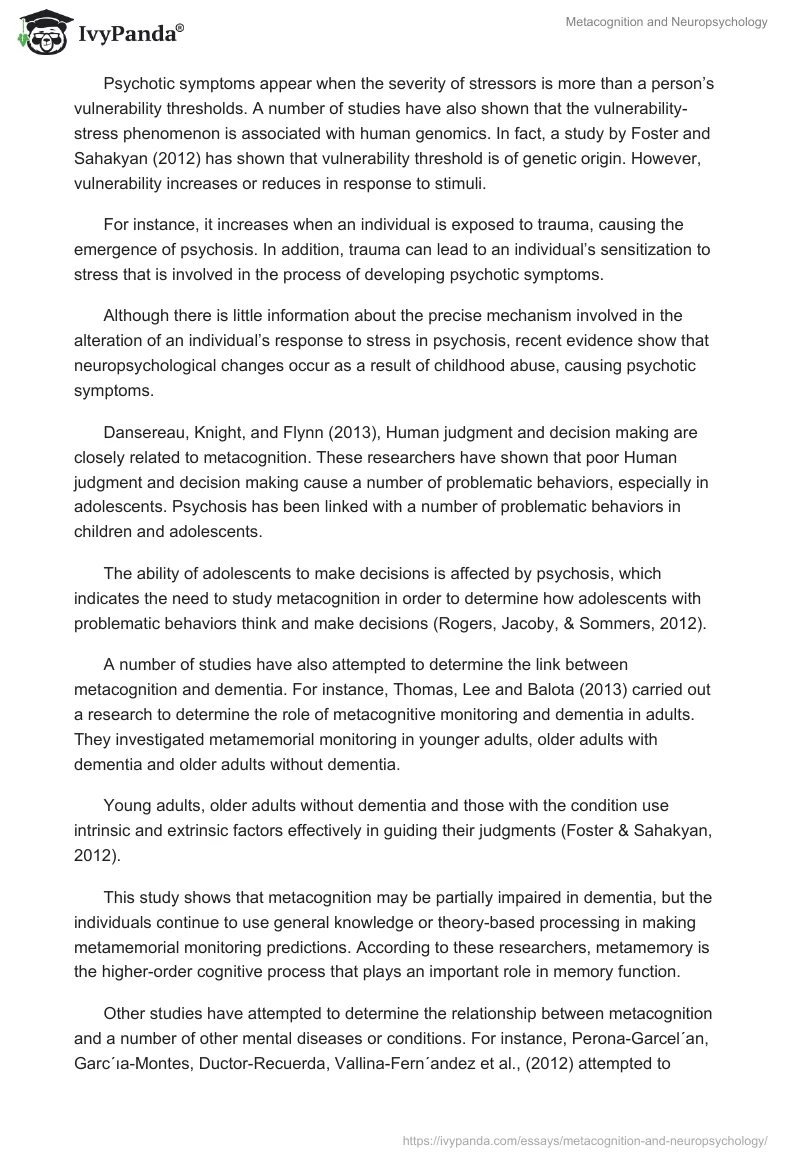 Metacognition and Neuropsychology. Page 2