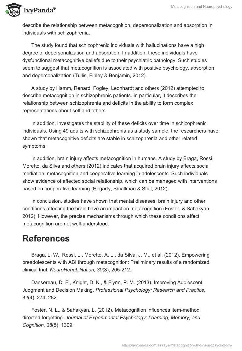 Metacognition and Neuropsychology. Page 3