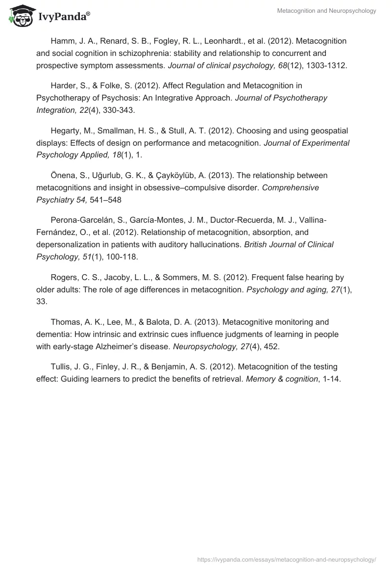 Metacognition and Neuropsychology. Page 4