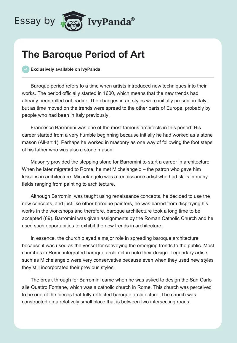 The Baroque Period of Art. Page 1