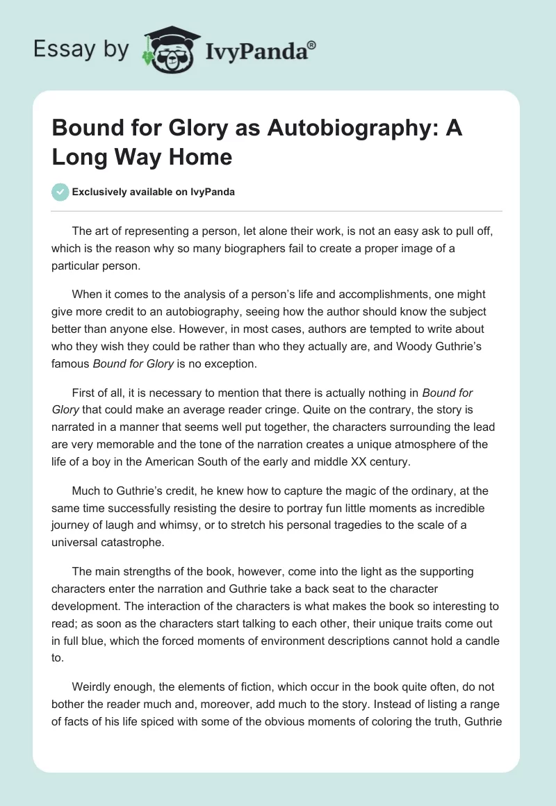 Bound for Glory as Autobiography: A Long Way Home. Page 1