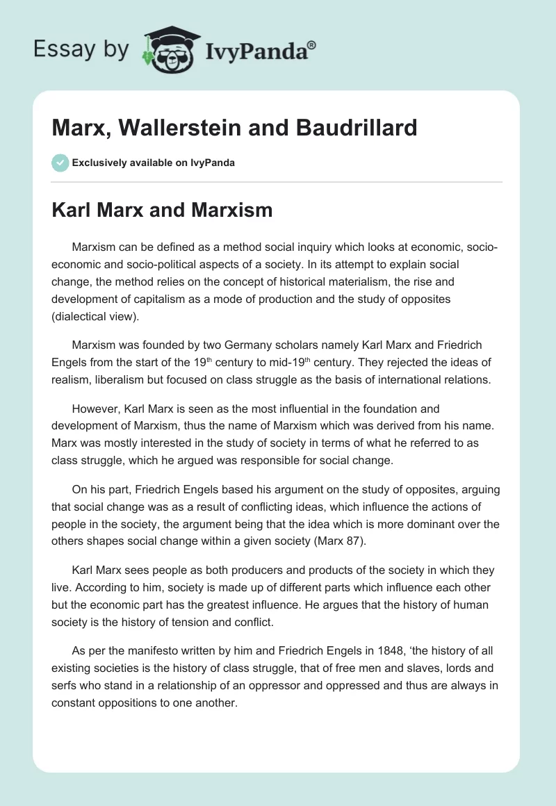 Marx, Wallerstein and Baudrillard. Page 1