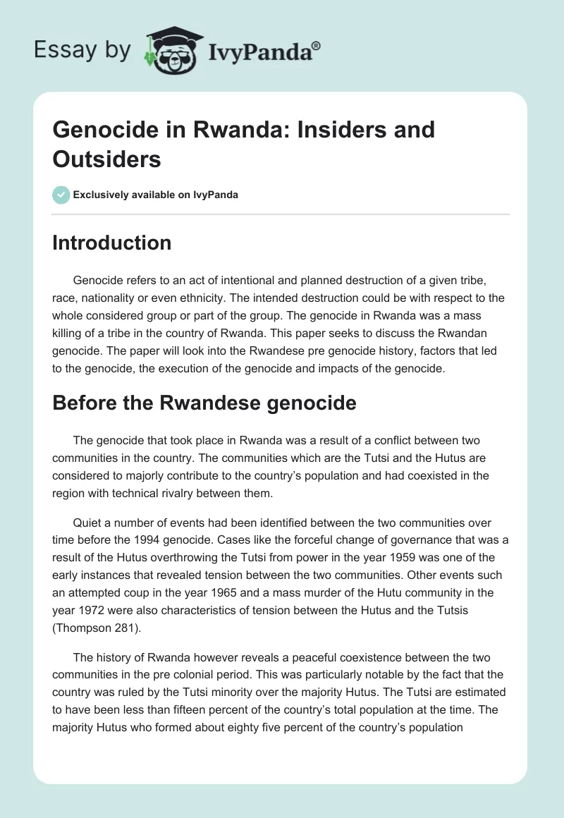 Genocide in Rwanda: Insiders and Outsiders. Page 1
