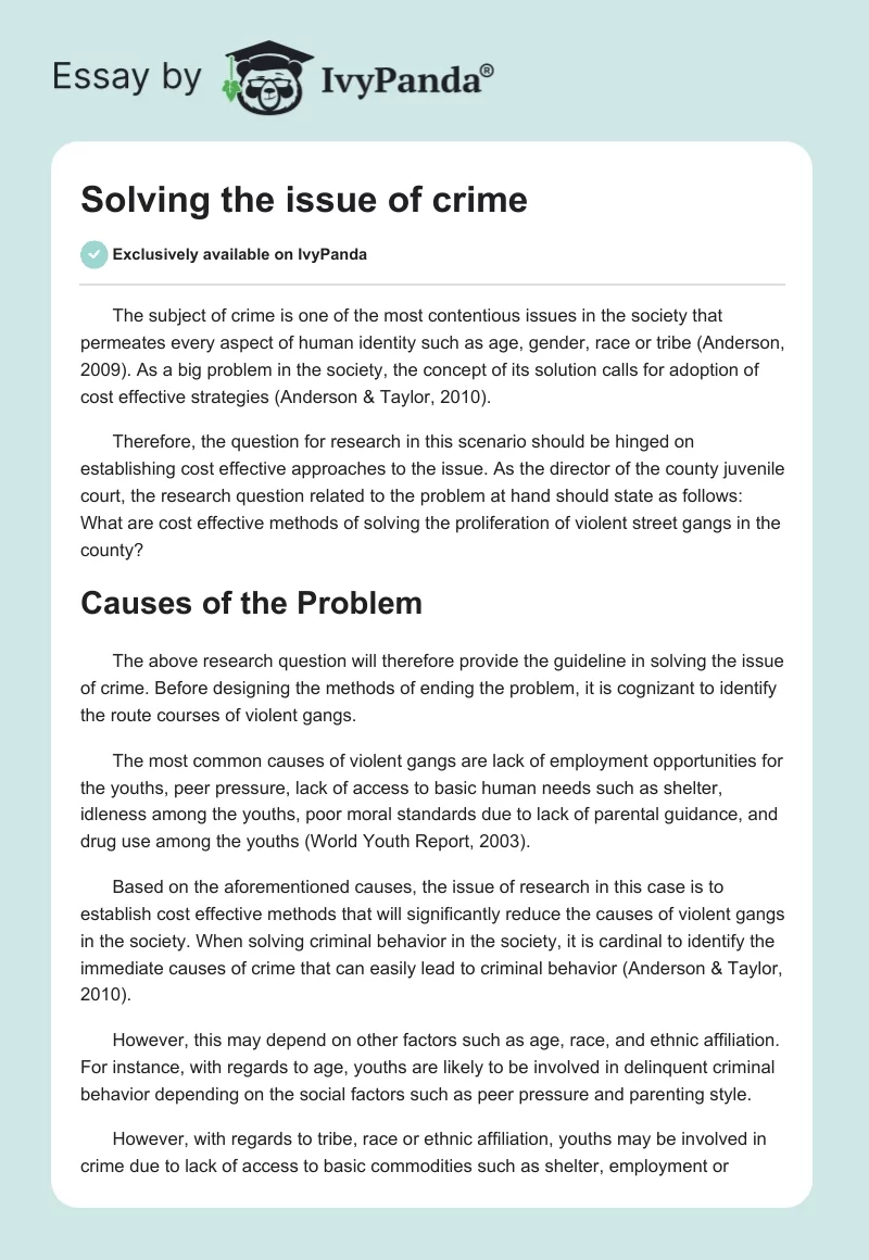 Solving the Issue of Crime. Page 1