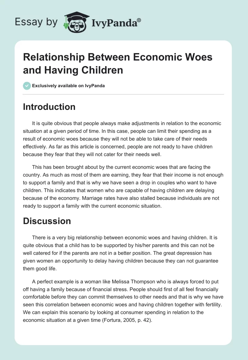 Relationship Between Economic Woes and Having Children. Page 1
