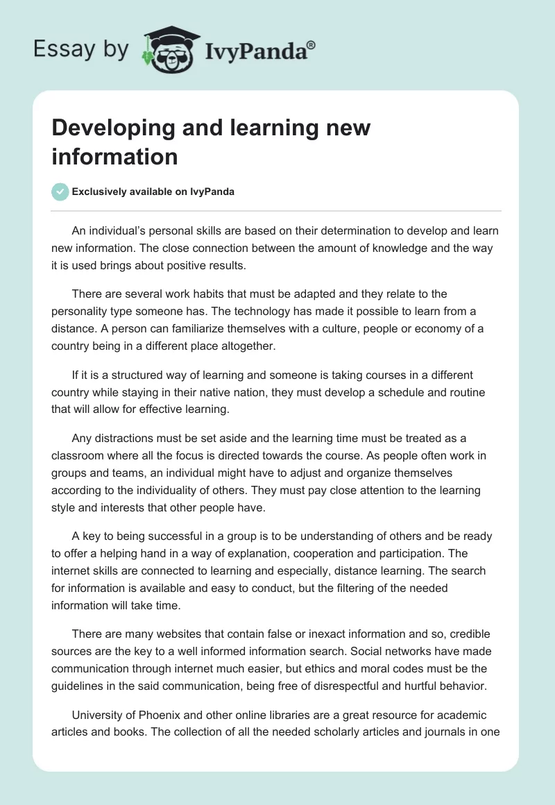 Developing and learning new information. Page 1