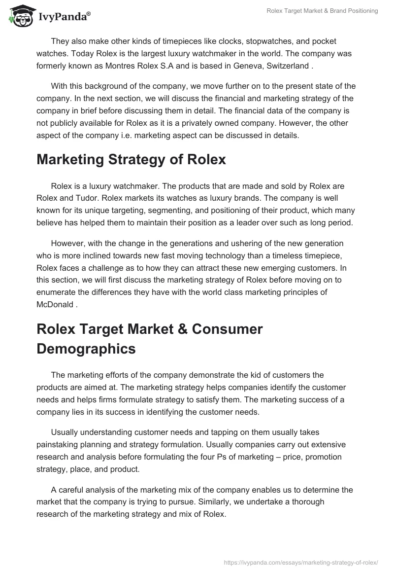 Rolex Target Market & Brand Positioning. Page 2