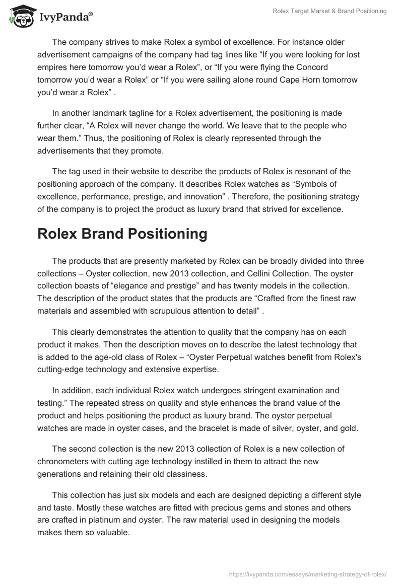 Rolex Target Market & Brand Positioning. Page 4