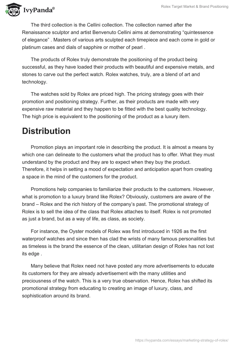Rolex Target Market & Brand Positioning. Page 5