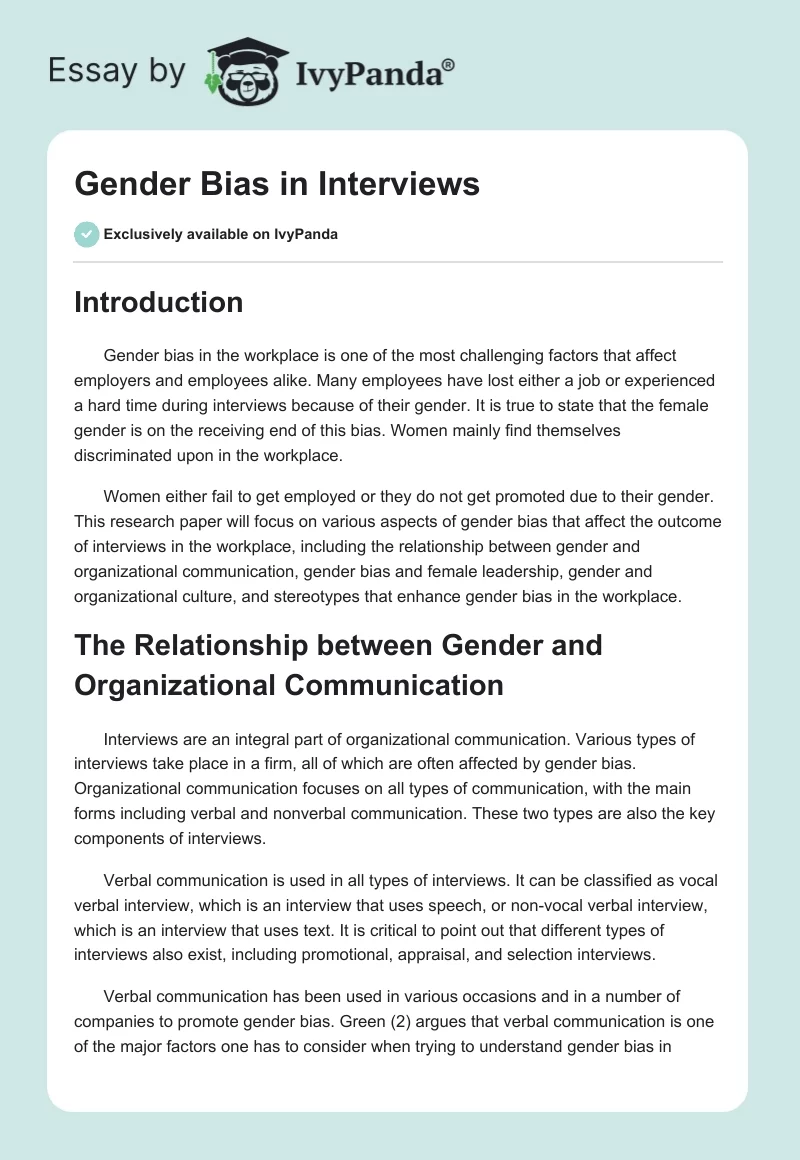 Gender Bias in Interviews. Page 1