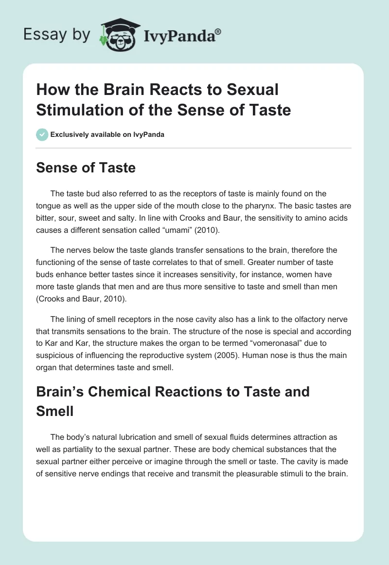 How the Brain Reacts to Sexual Stimulation of the Sense of Taste. Page 1