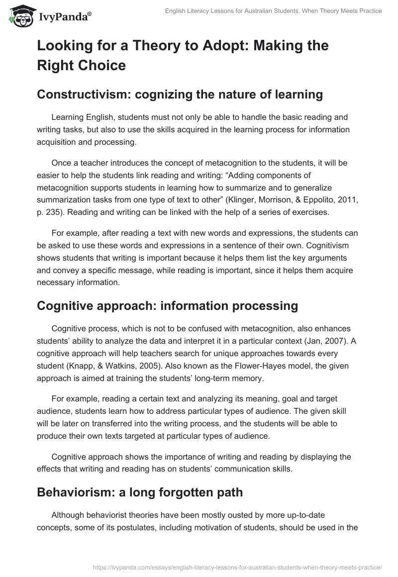 English Literacy Lessons for Australian Students. When Theory Meets Practice. Page 3