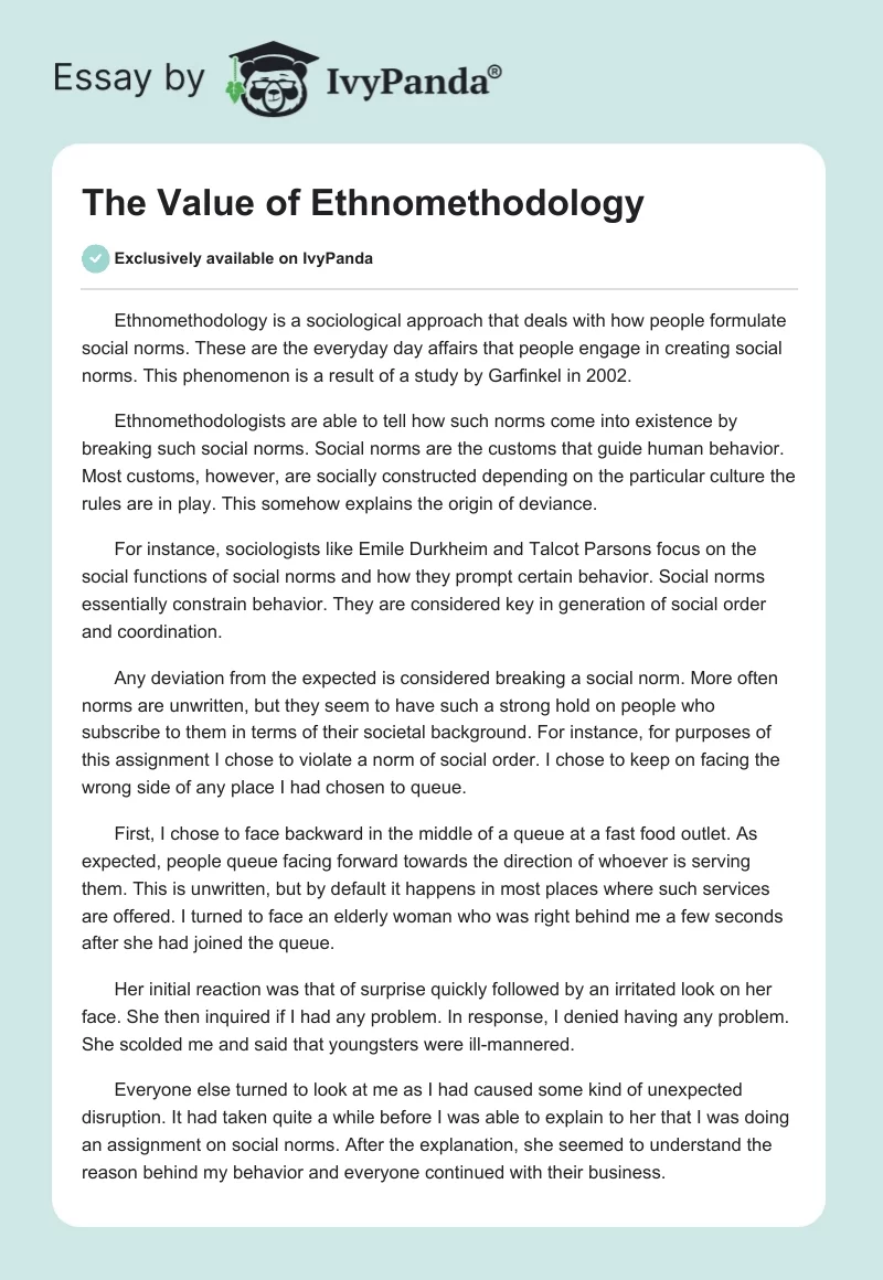 The Value of Ethnomethodology. Page 1