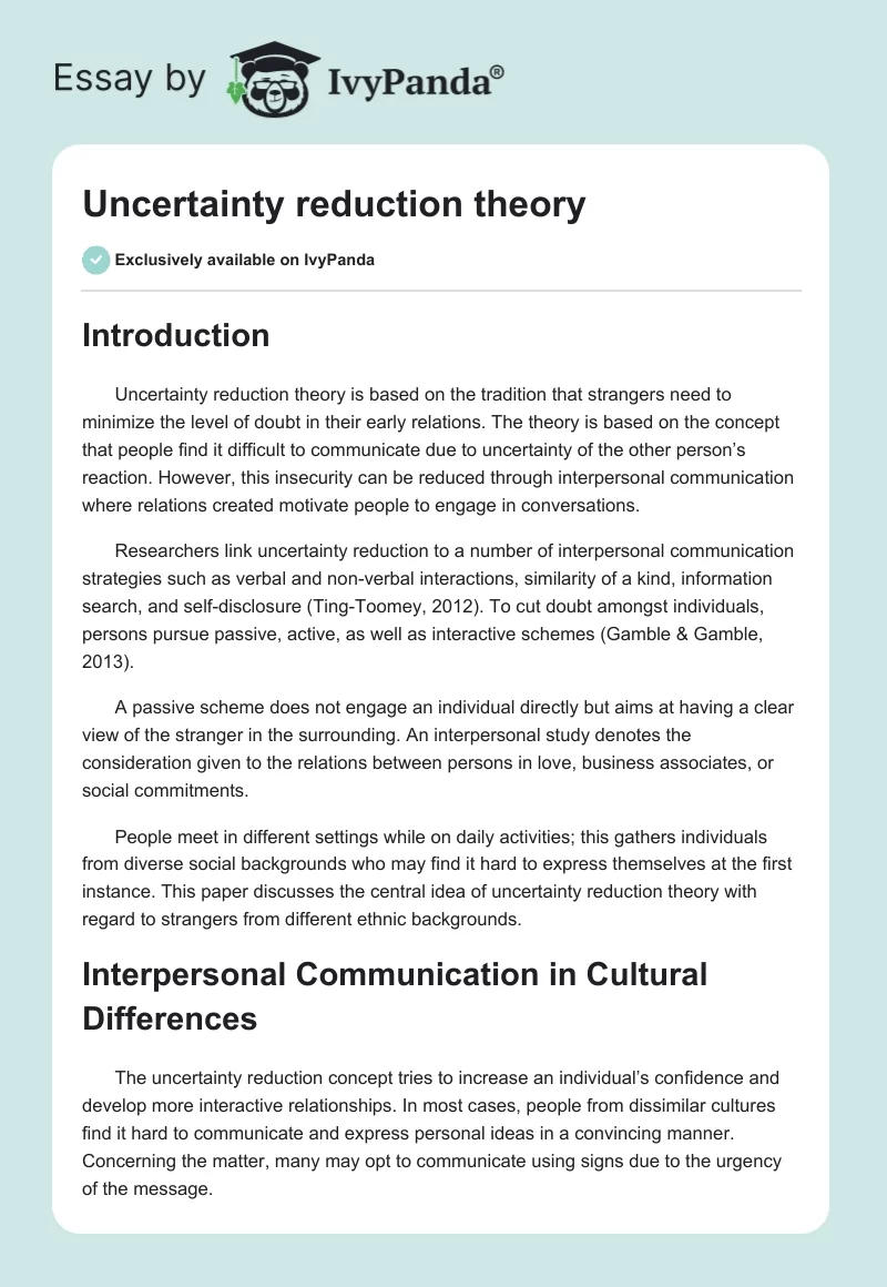 Uncertainty reduction theory. Page 1