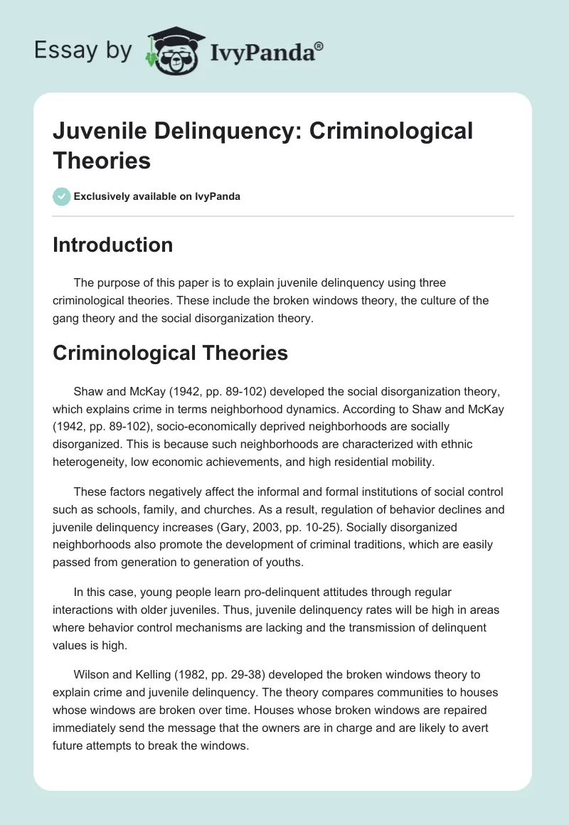 Juvenile Delinquency: Criminological Theories. Page 1