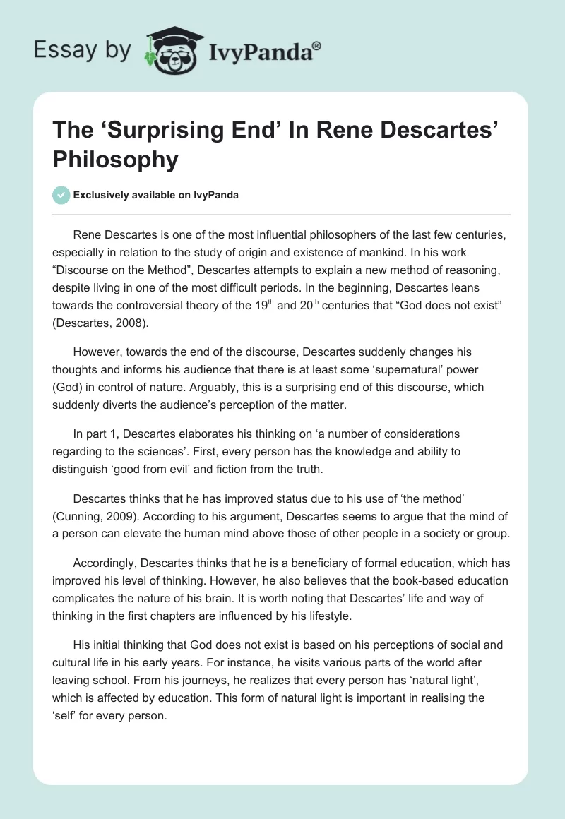 The ‘Surprising End’ In Rene Descartes’ Philosophy. Page 1