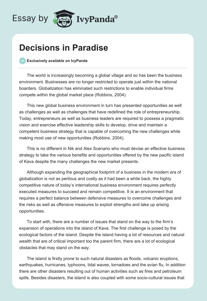 Decisions in Paradise. Page 1
