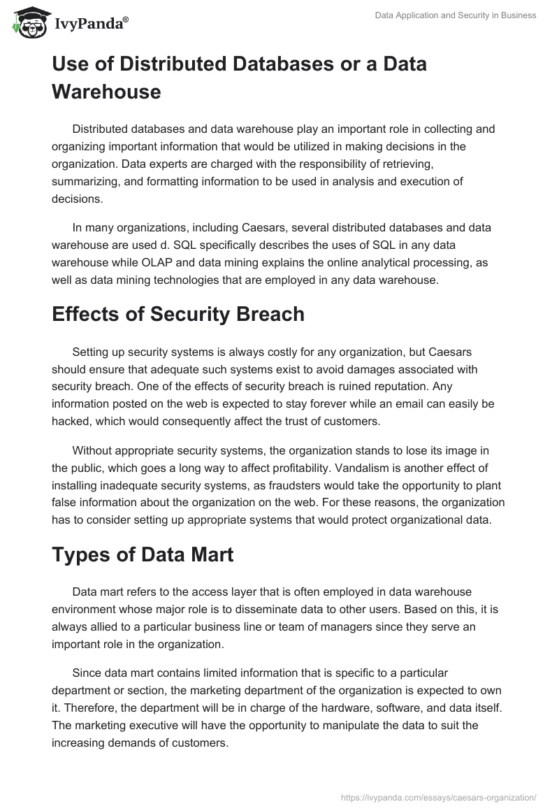Data Application and Security in Business. Page 2