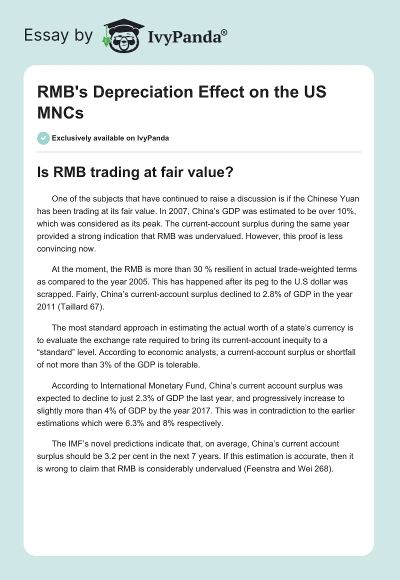 RMB's Depreciation Effect on the US MNCs. Page 1