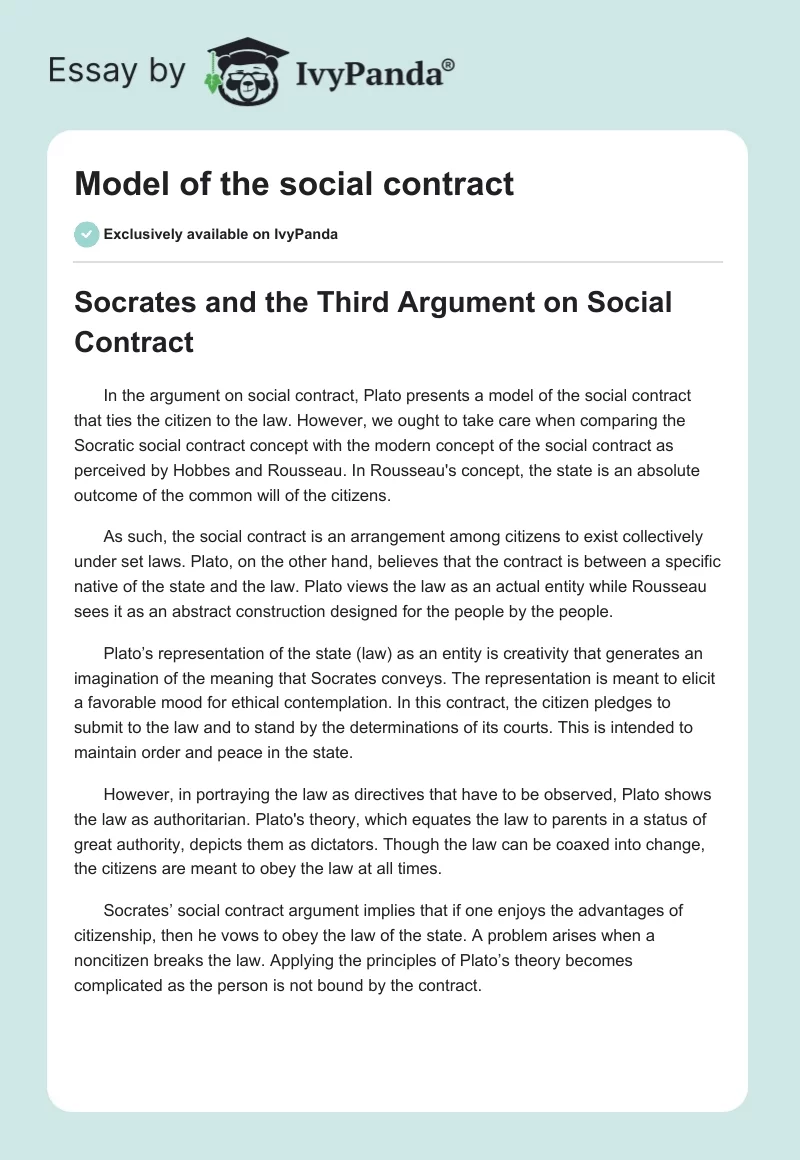 Model of the social contract. Page 1