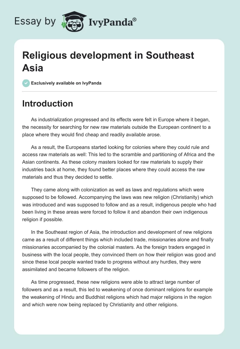 Religious development in Southeast Asia. Page 1