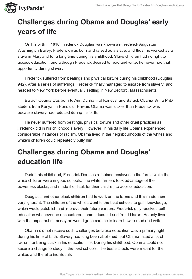 The Challenges That Being Black Creates for Douglass and Obama. Page 2