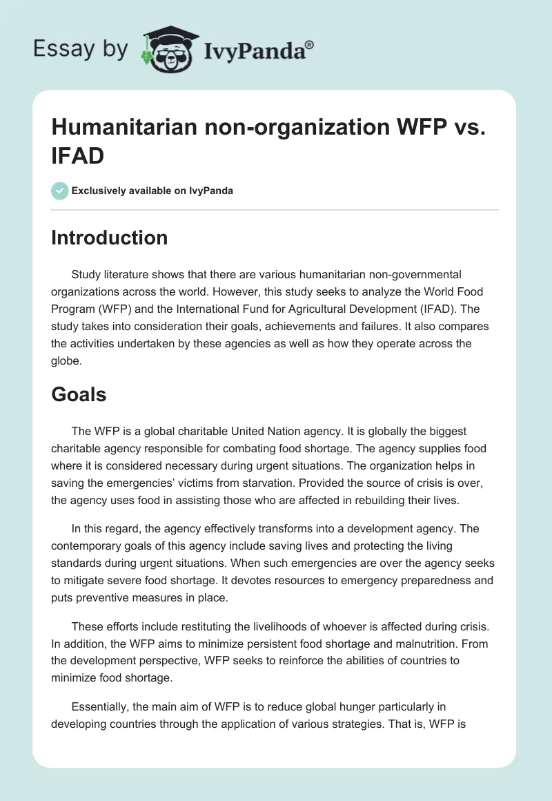 Humanitarian non-organization WFP vs. IFAD. Page 1