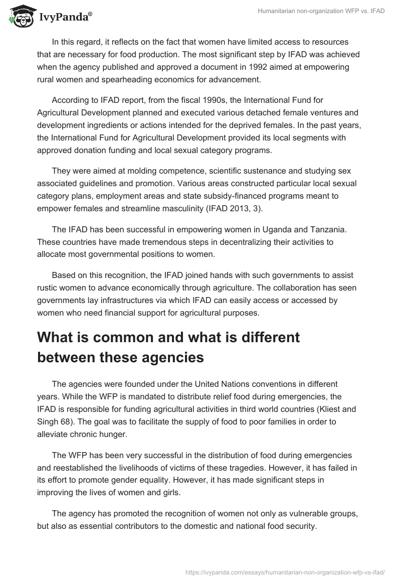 Humanitarian non-organization WFP vs. IFAD. Page 3