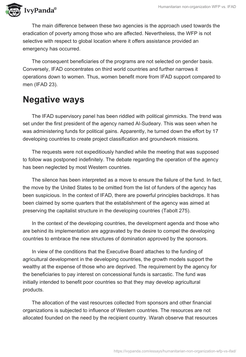 Humanitarian non-organization WFP vs. IFAD. Page 4