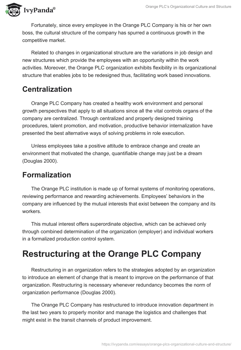Orange PLC’s Organizational Culture and Structure. Page 3