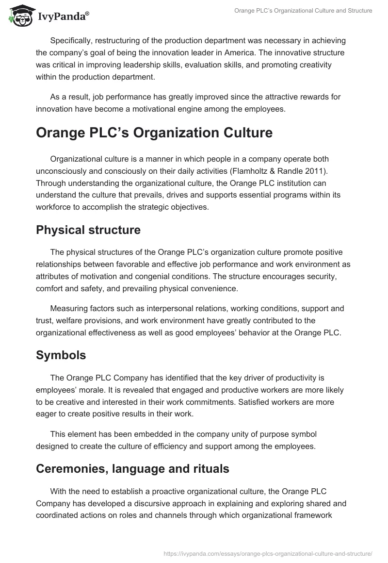 Orange PLC’s Organizational Culture and Structure. Page 4