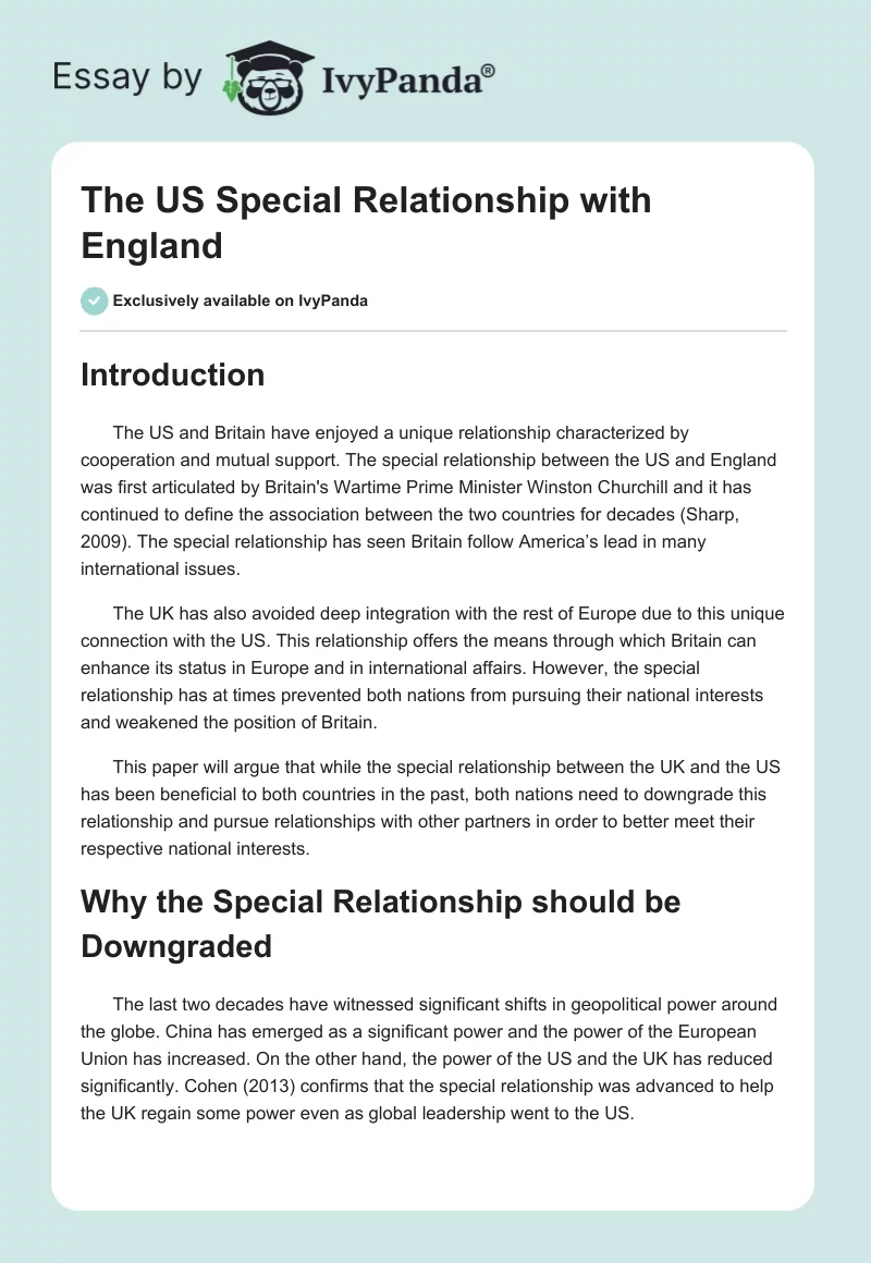 The US Special Relationship with England. Page 1