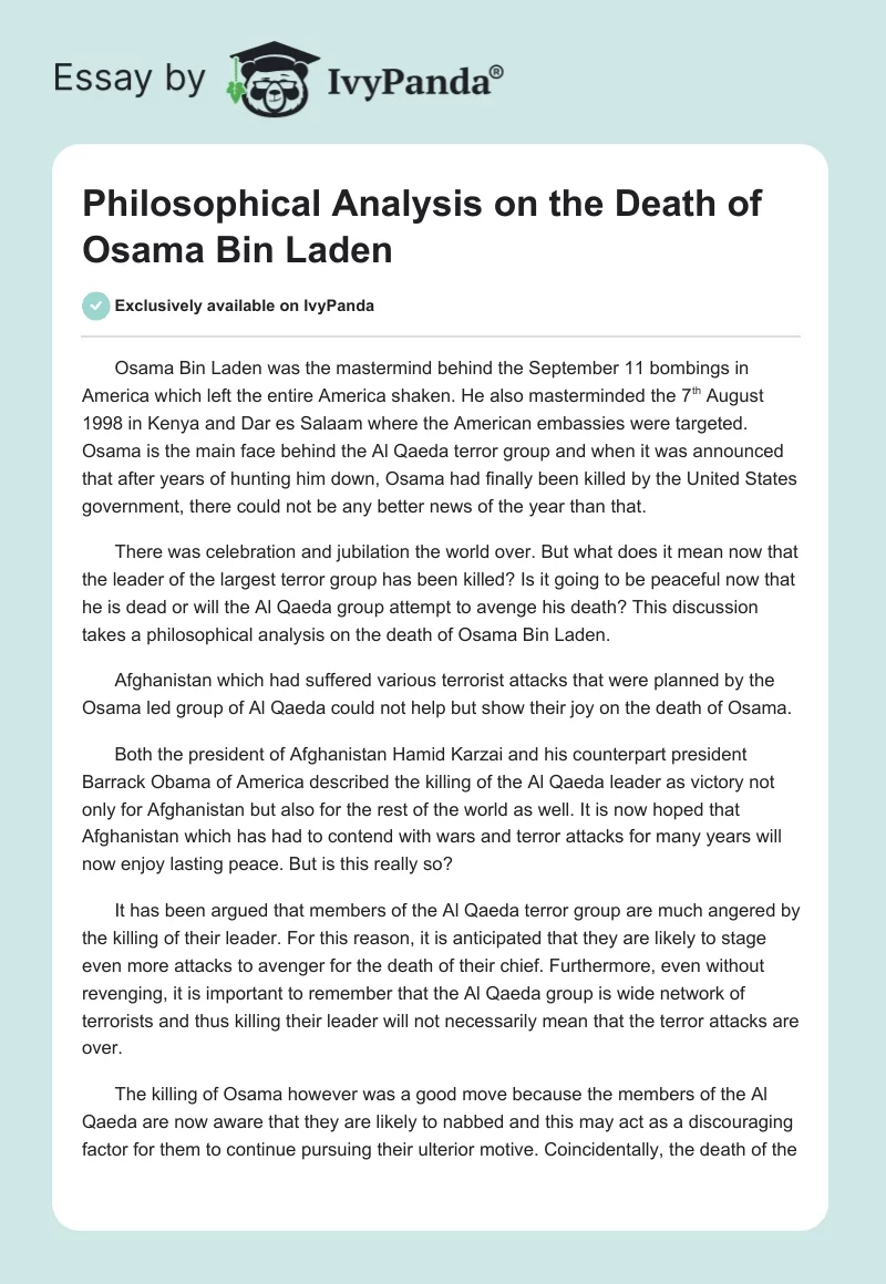 Philosophical Analysis on the Death of Osama Bin Laden. Page 1